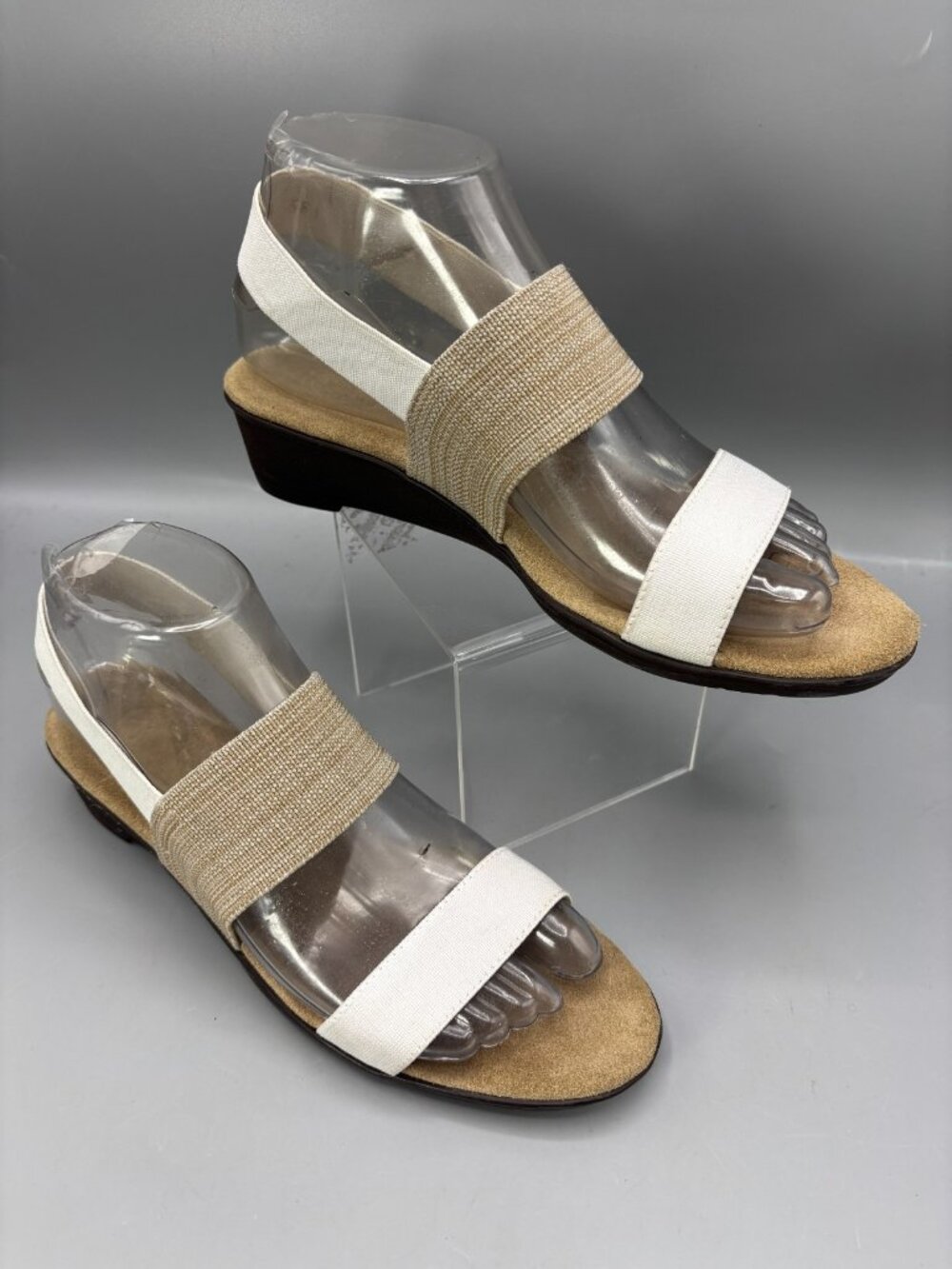 Charleston Shoe Sandals Womens US 7 White Tan Strappy Wedge Everyday Elegance